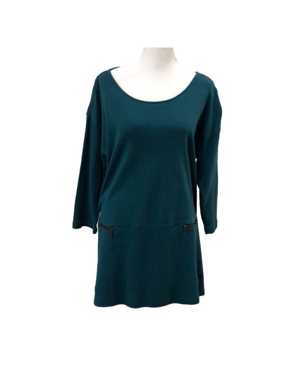 SOFT Surroundings teal dress with front zipper pockets. Size Petite L